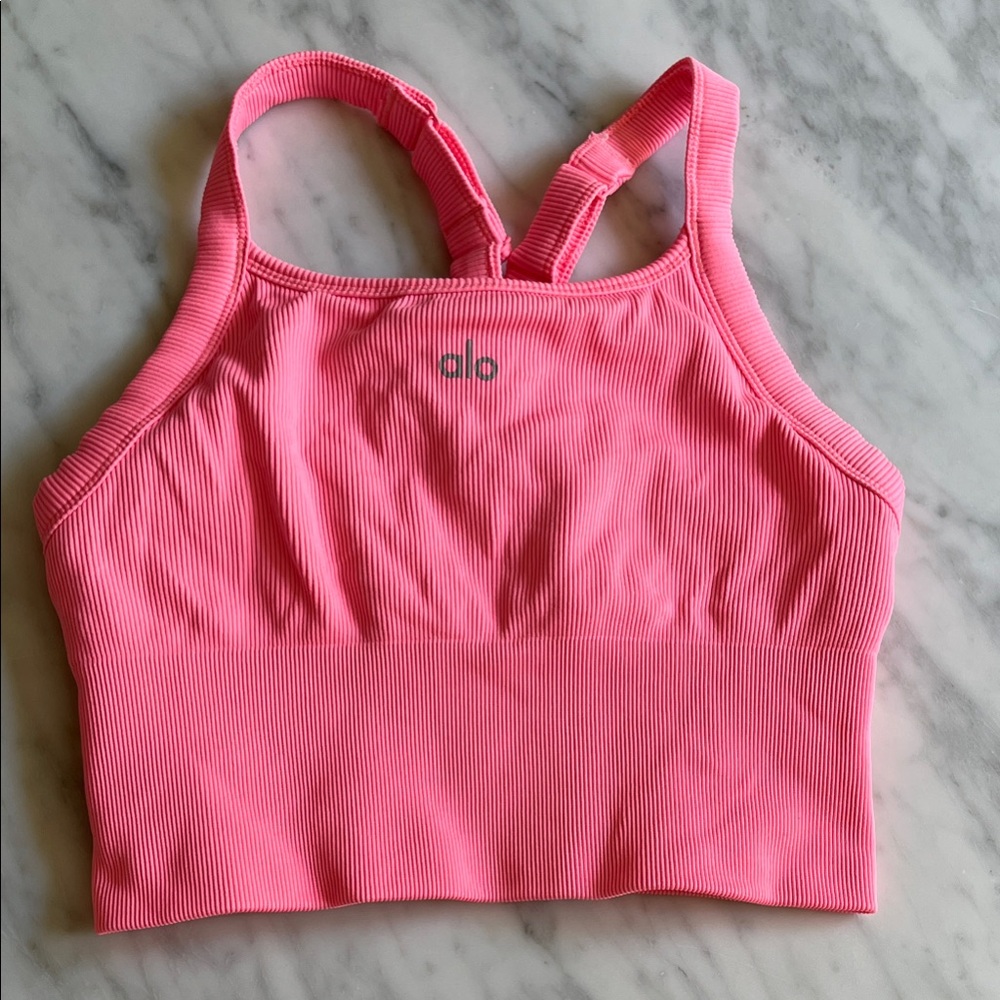 Alo Pink Ribbed Sports Bra